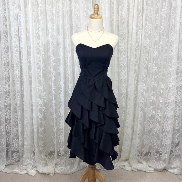 Vintage Annie Rose Whimsigoth Corset Strapless Black‎ Midi Dress-Goth Fairy MUSA - Picture 1 of 8